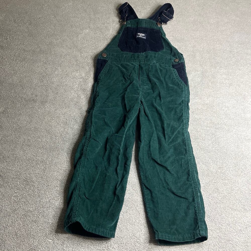 Oshkosh B'Gosh Toddler Boys Green Corduroy Overalls Navy Colorblock 5T B264